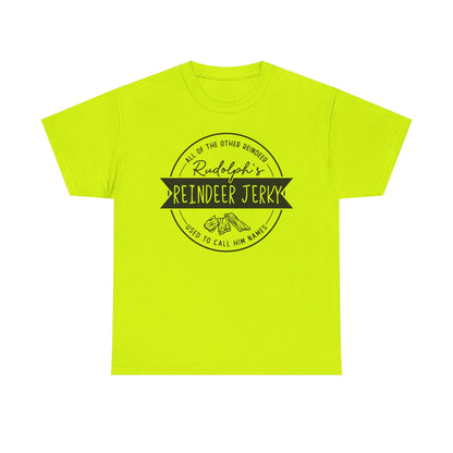 Reindeer Jerky Vintage Badge Tee — Funny Christmas Holiday Shirt