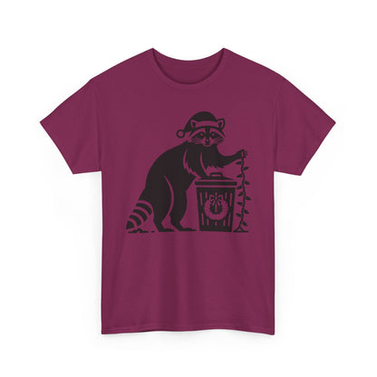 Raccoon With Christmas lights Graphic Tee — Cute Night Forest Animal Shirt