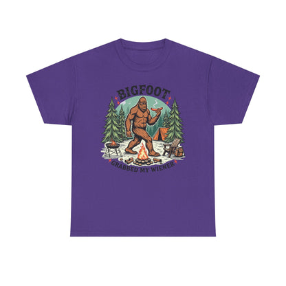 Bigfoot Campfire T-Shirt — "Bigfoot Grabbed My Wiener" Funny Camping Tee