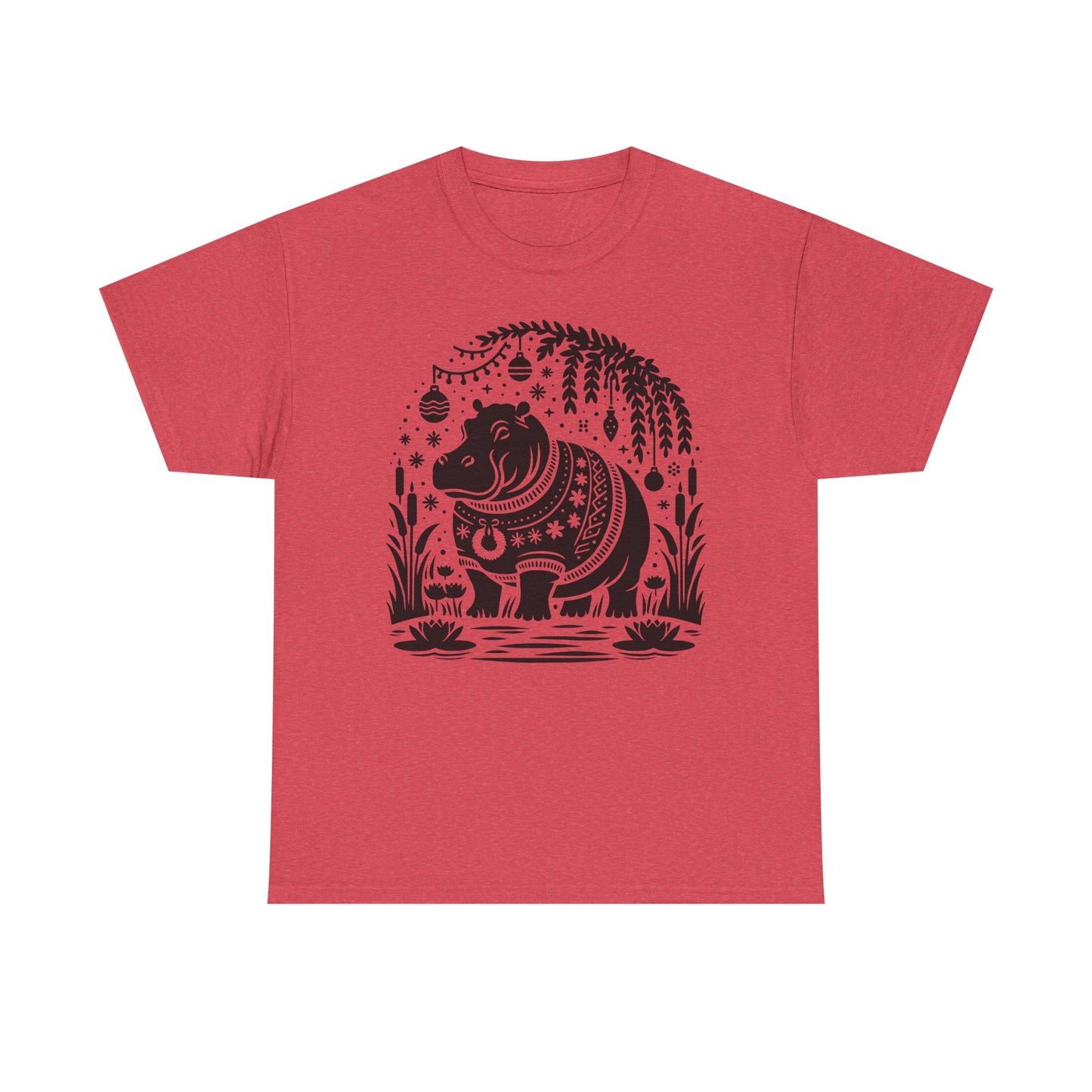 Elephant Folk Art Tee — Decorative Black Elephant Graphic T-Shirt