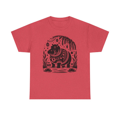 Elephant Folk Art Tee — Decorative Black Elephant Graphic T-Shirt
