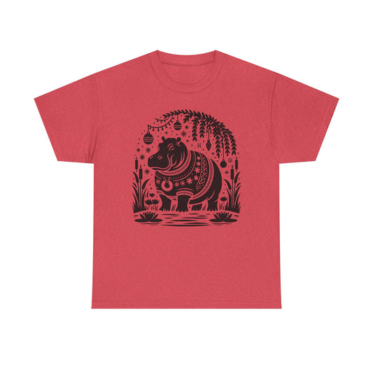 Elephant Folk Art Tee — Decorative Black Elephant Graphic T-Shirt