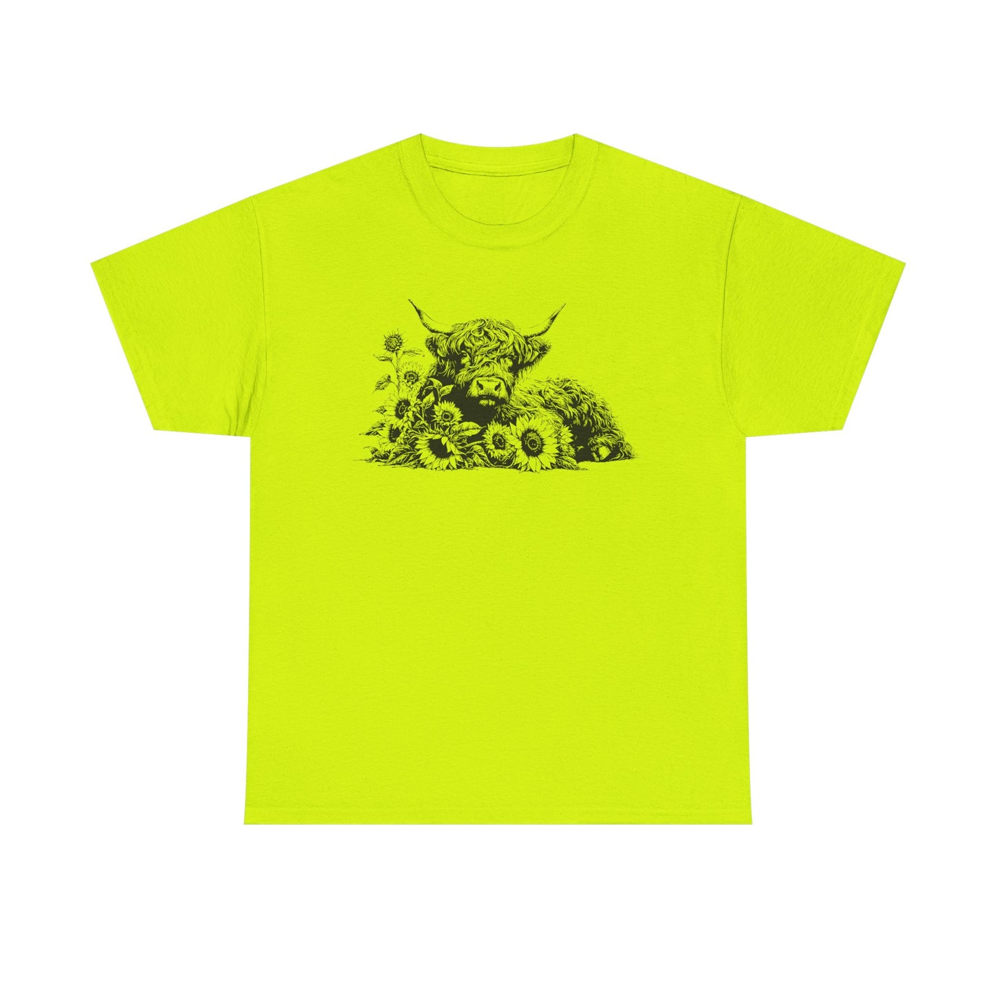 Highland Cow & Sunflowers T‑Shirt — Vintage Farm Animal Graphic Tee