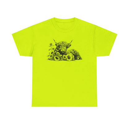 Highland Cow & Sunflowers T‑Shirt — Vintage Farm Animal Graphic Tee