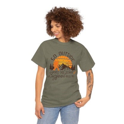 Go Outside Bigfoot Tee — Funny Outdoor Camping T‑Shirt (Worst Case Scenario Bigfoot Kills You)