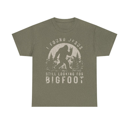 Bigfoot Graphic Tee -Tan — "I Found Jesus Still Looking for Bigfoot"