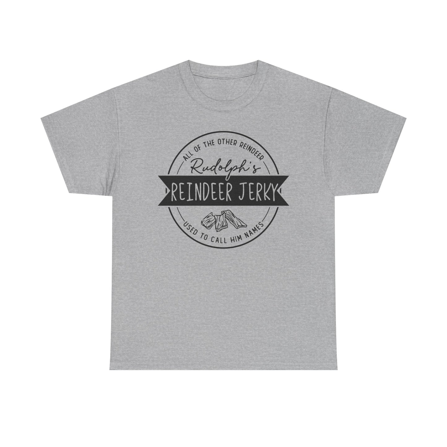 Reindeer Jerky Vintage Badge Tee — Funny Christmas Holiday Shirt