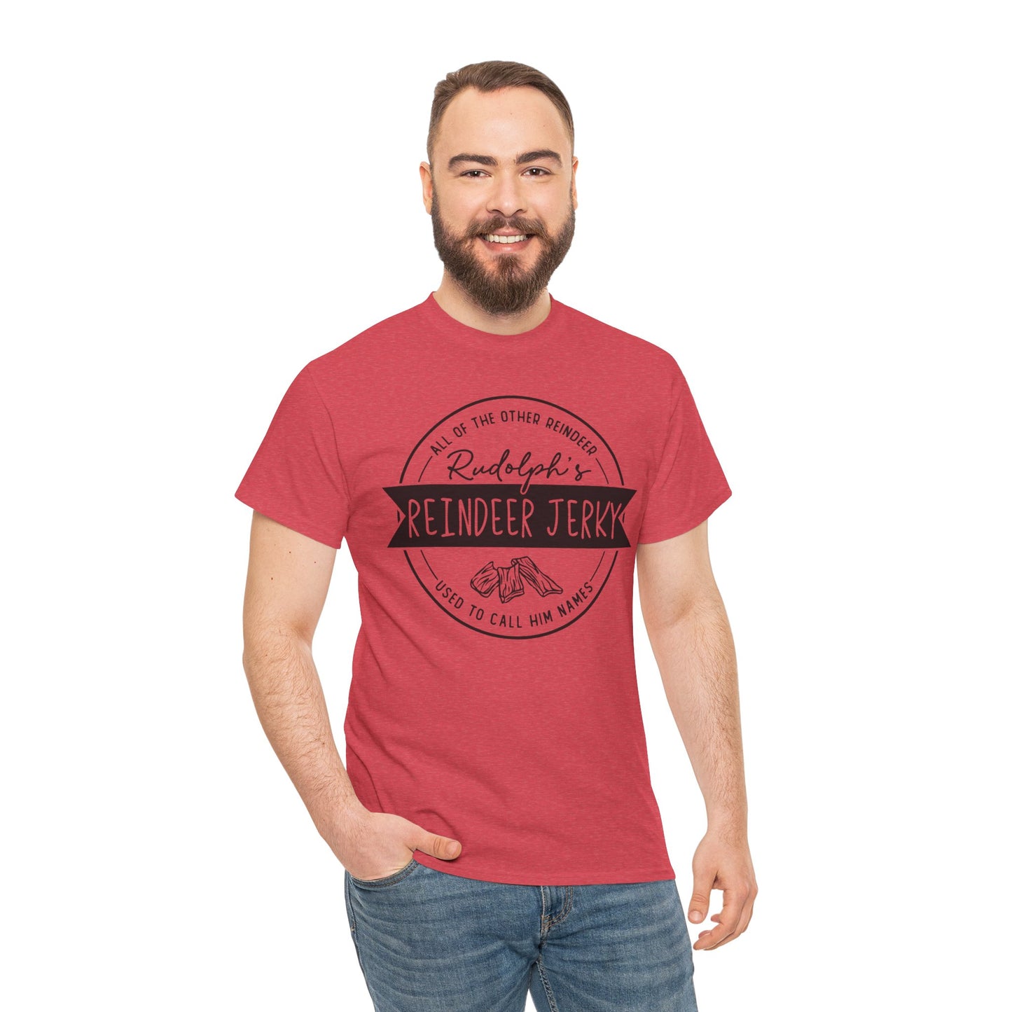 Reindeer Jerky Vintage Badge Tee — Funny Christmas Holiday Shirt