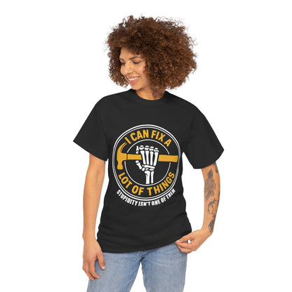 I Can Fix A Lot Of Things T-Shirt — Funny Mechanic Skeleton Wrench Tee