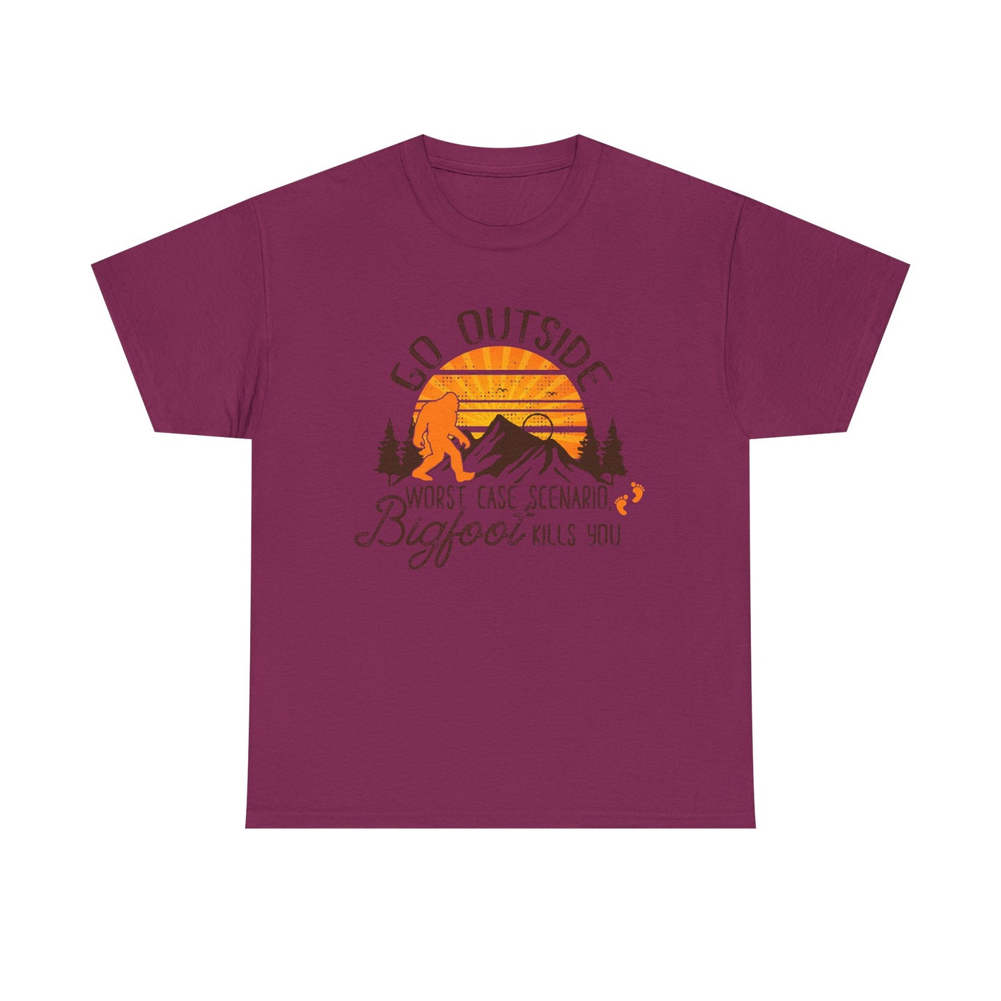 Go Outside Bigfoot Tee — Funny Outdoor Camping T‑Shirt (Worst Case Scenario Bigfoot Kills You)