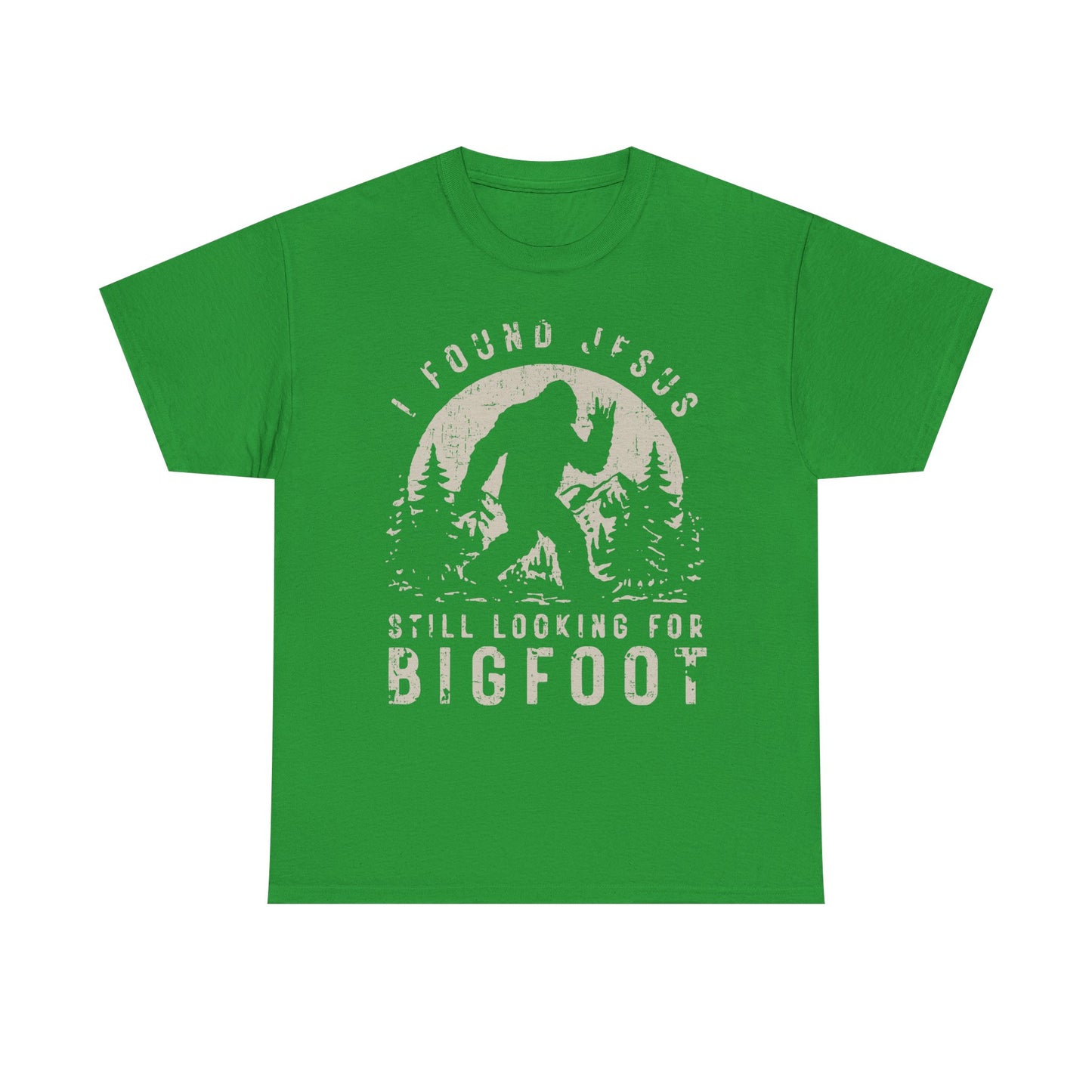 Bigfoot Graphic Tee -Tan — "I Found Jesus Still Looking for Bigfoot"
