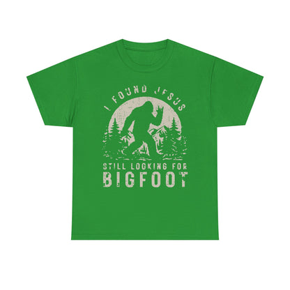 Bigfoot Graphic Tee -Tan — "I Found Jesus Still Looking for Bigfoot"