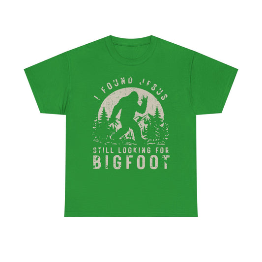 Bigfoot Graphic Tee -Tan — "I Found Jesus Still Looking for Bigfoot"