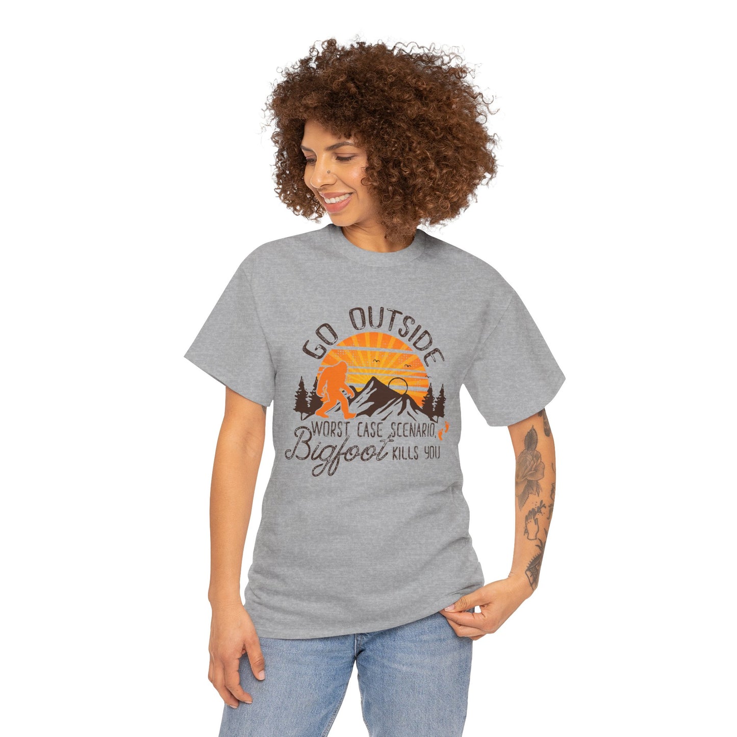 Go Outside Bigfoot Tee — Funny Outdoor Camping T‑Shirt (Worst Case Scenario Bigfoot Kills You)