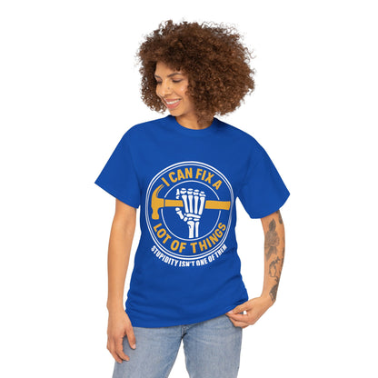 I Can Fix A Lot Of Things T-Shirt — Funny Mechanic Skeleton Wrench Tee
