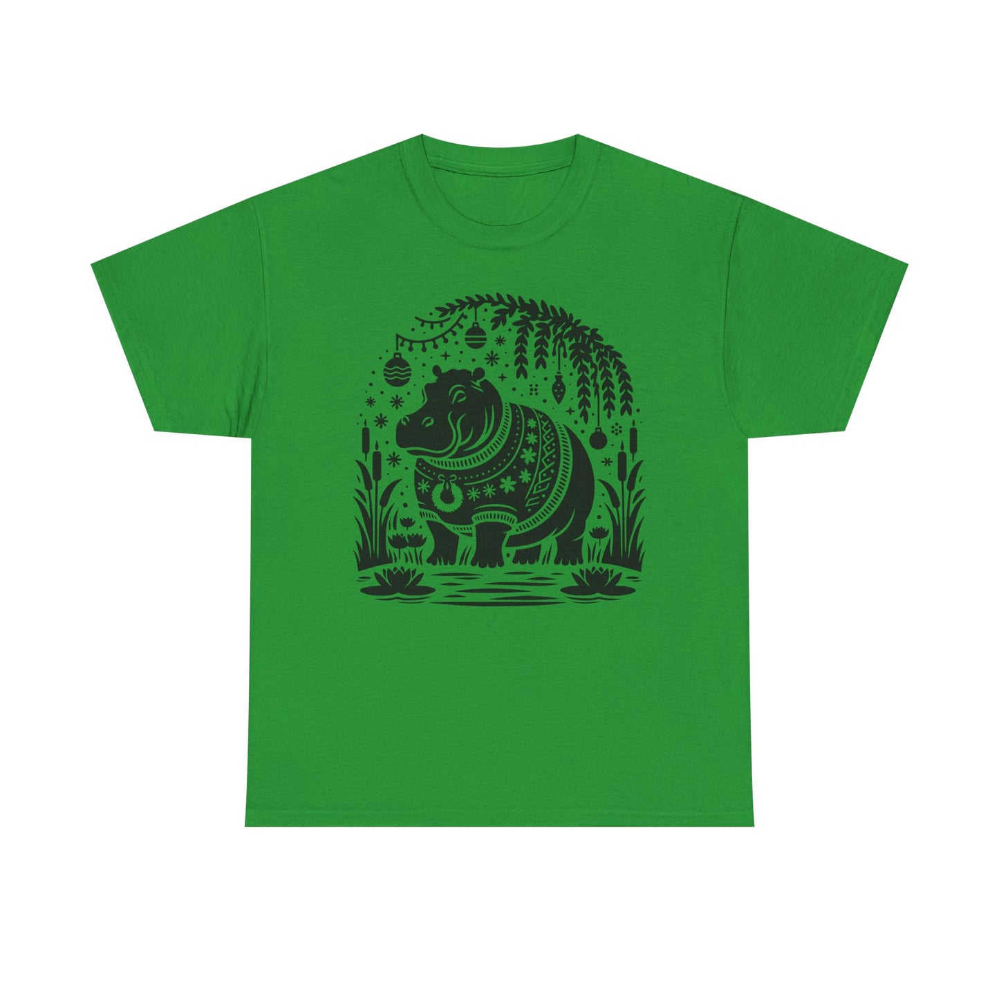 Elephant Folk Art Tee — Decorative Black Elephant Graphic T-Shirt