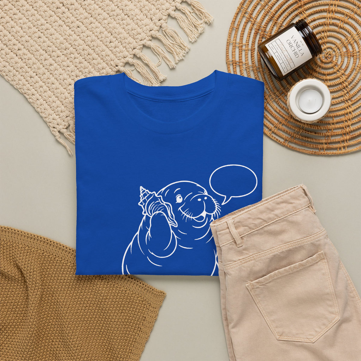 Chubby Mermaid Shell Phone Manatee T-Shirt