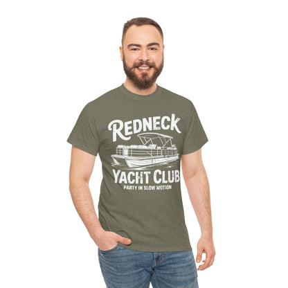 Redneck Yacht Club white T-Shirt — "Party in Slow Motion" Boating Tee