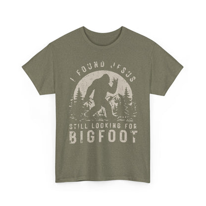 Bigfoot Graphic Tee -Tan — "I Found Jesus Still Looking for Bigfoot"