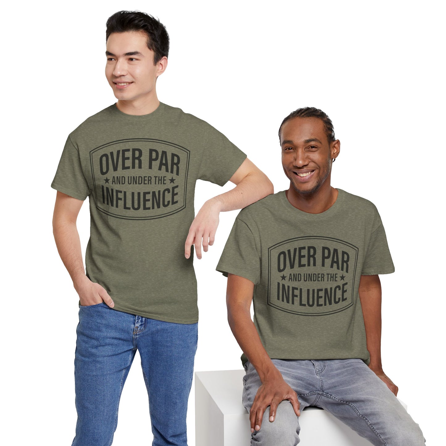 Golf T-Shirt — "Over Par and Under the Influence" Vintage Golf Humor Tee