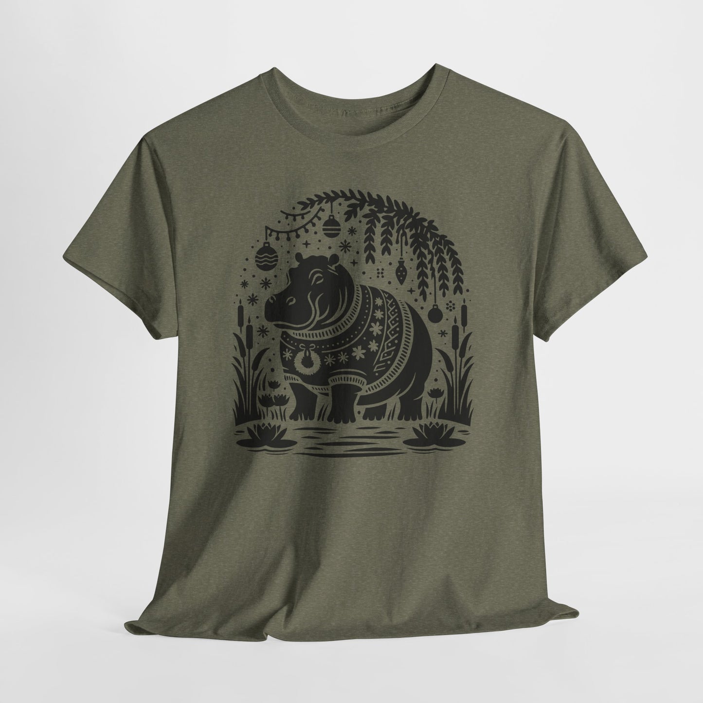 Elephant Folk Art Tee — Decorative Black Elephant Graphic T-Shirt
