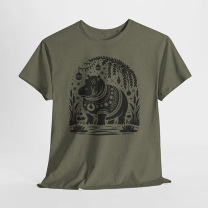Elephant Folk Art Tee — Decorative Black Elephant Graphic T-Shirt