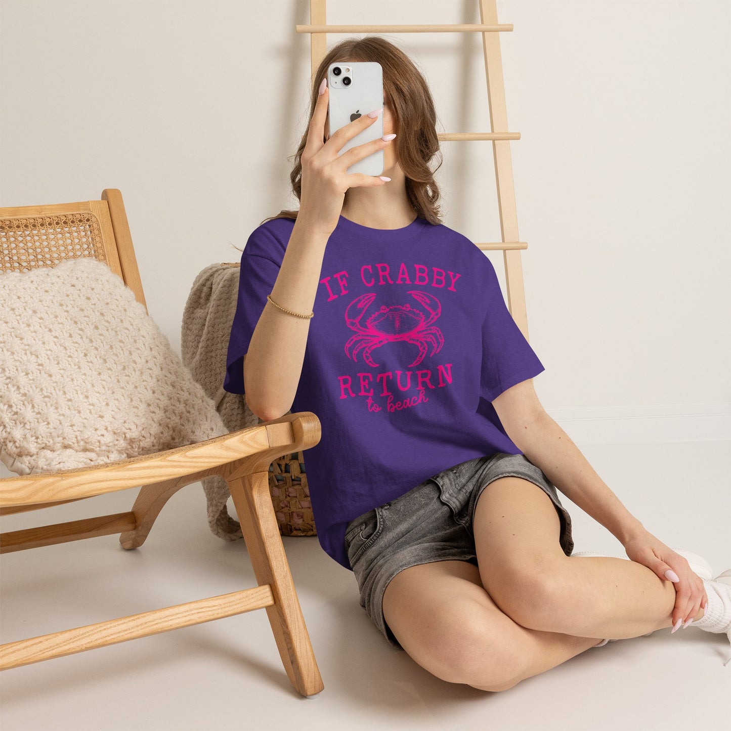 If Crabby Return to Beach T-Shirt blue– Funny Coastal Crab Tee for Beach Lovers