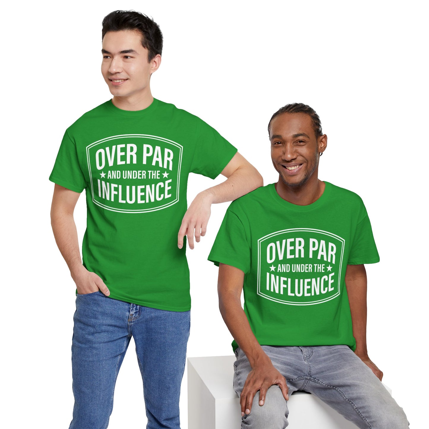 Golf T-Shirt — "Over Par and Under the Influence" - White -Vintage Golf Humor Tee