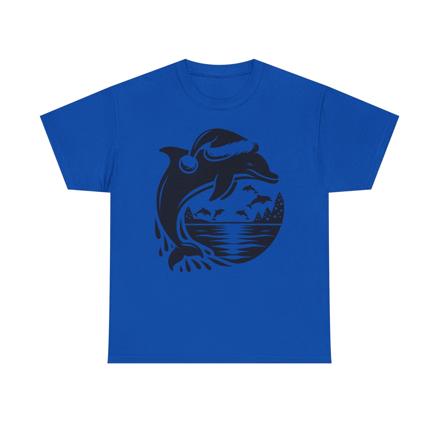 Dolphin Sunset Christmas Tee — Ocean Wave Graphic T‑Shirt