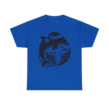 Dolphin Sunset Christmas Tee — Ocean Wave Graphic T‑Shirt