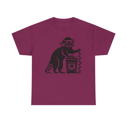 Raccoon With Christmas lights Graphic Tee — Cute Night Forest Animal Shirt