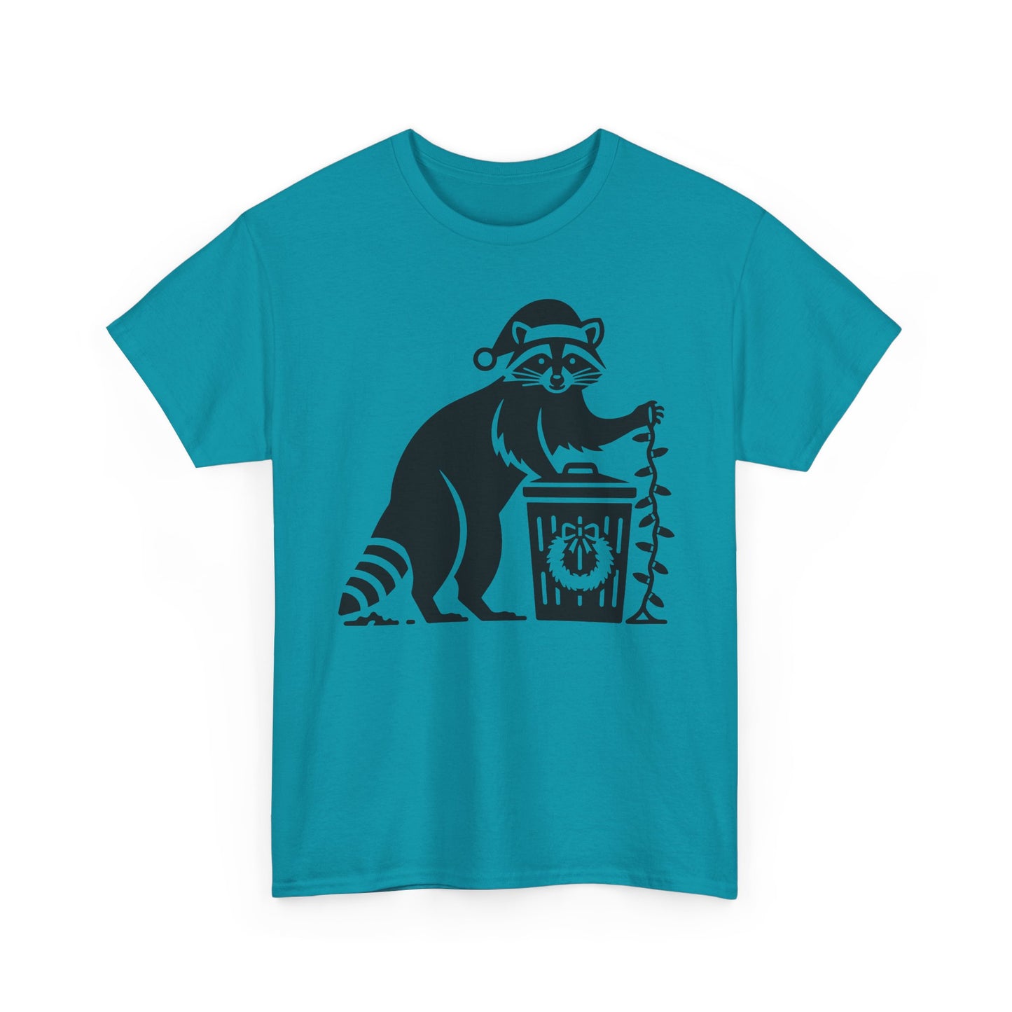 Raccoon With Christmas lights Graphic Tee — Cute Night Forest Animal Shirt