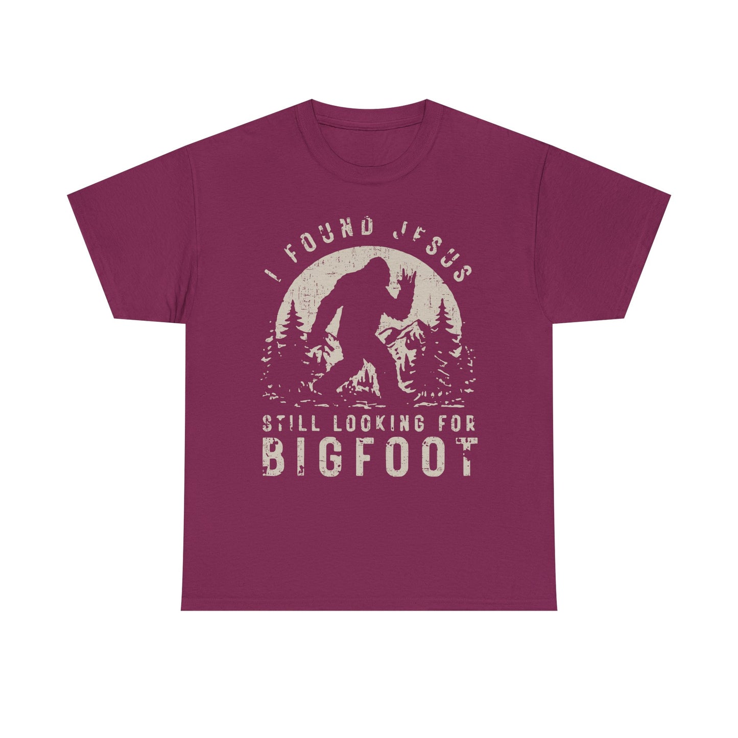 Bigfoot Graphic Tee -Tan — "I Found Jesus Still Looking for Bigfoot"