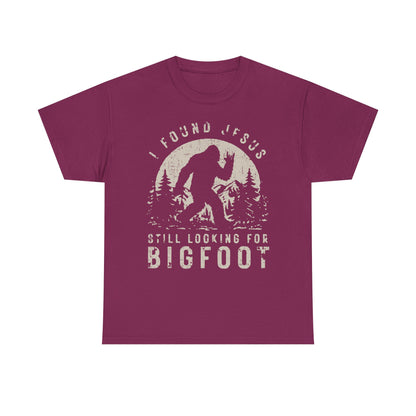 Bigfoot Graphic Tee -Tan — "I Found Jesus Still Looking for Bigfoot"