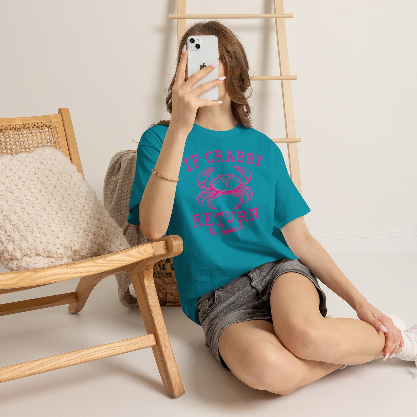 If Crabby Return to Beach T-Shirt blue– Funny Coastal Crab Tee for Beach Lovers