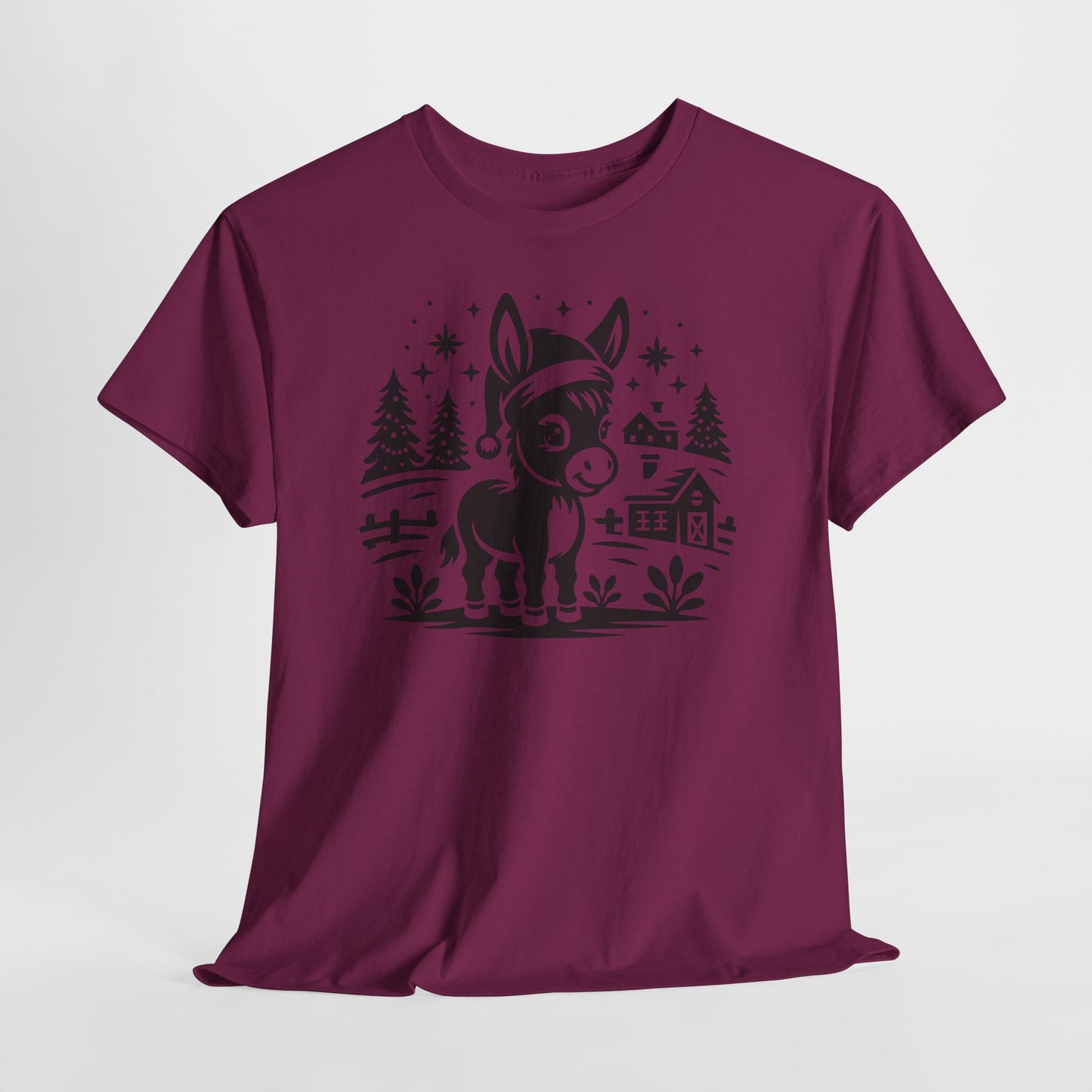 Donkey Farmhouse Christmas Tee — Cute Rustic Donkey Graphic T-Shirt