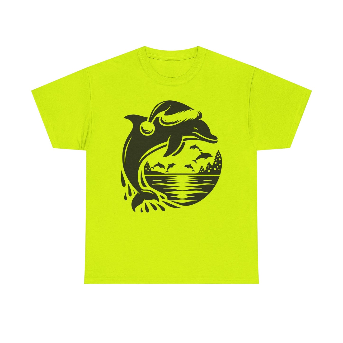 Dolphin Sunset Christmas Tee — Ocean Wave Graphic T‑Shirt