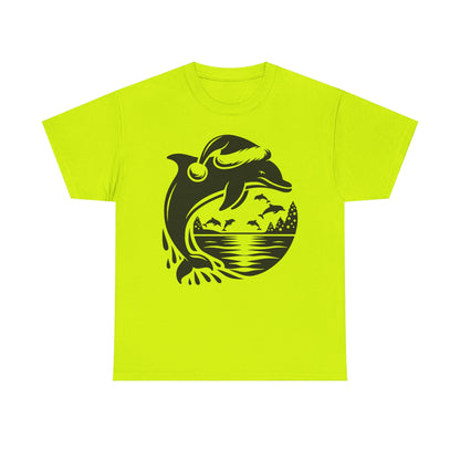 Dolphin Sunset Christmas Tee — Ocean Wave Graphic T‑Shirt