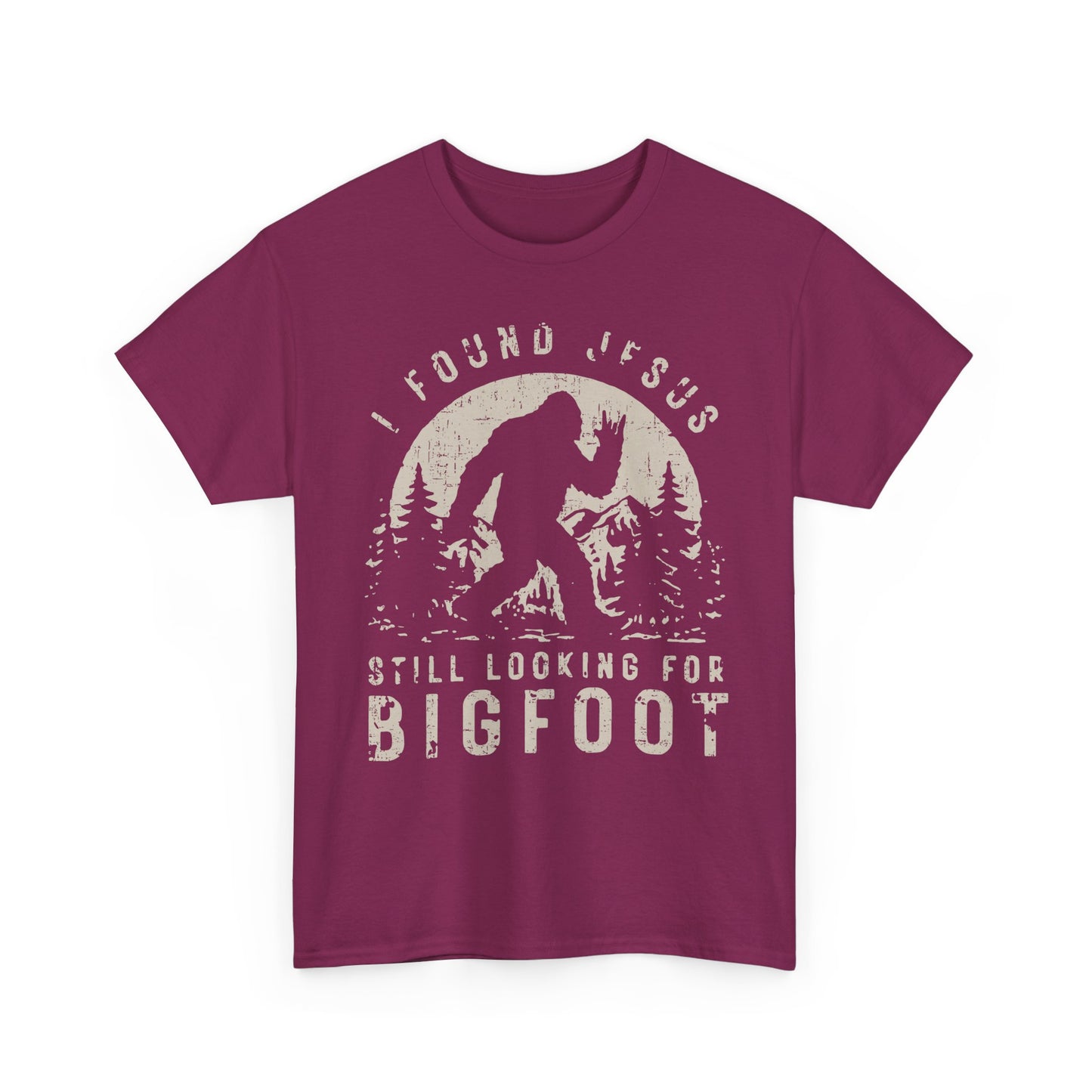 Bigfoot Graphic Tee -Tan — "I Found Jesus Still Looking for Bigfoot"